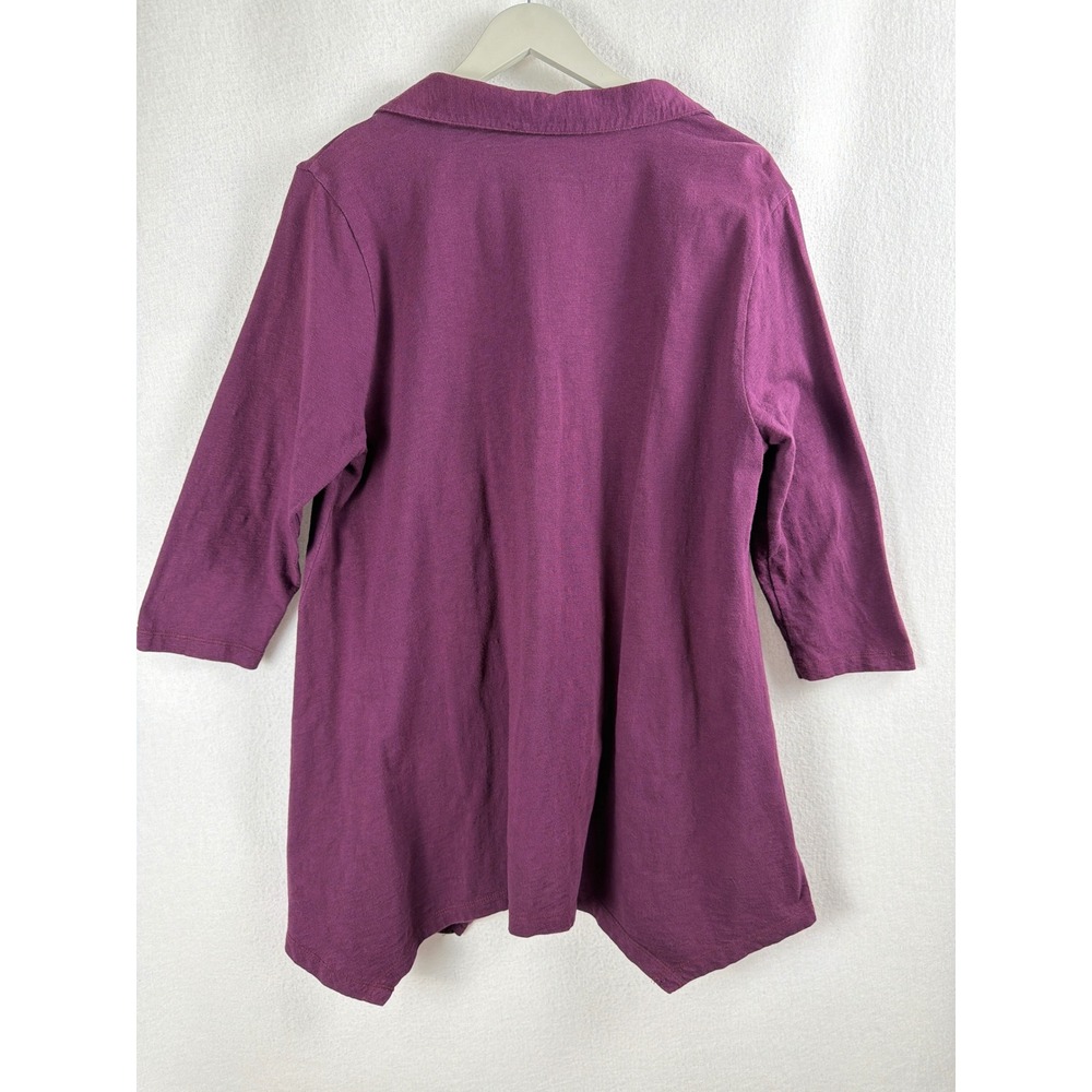Soft Surroundings Danielle Button 3/4 Sleeve Tunic Plum Purple Sharkbite Sz L - Picture 6 of 8